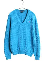 【お得なクーポン配布中!】 ラルフローレン コットン ケーブル ニット セーター レディース XL / 古着 ポロ スポーツ 長袖ニット Vネック ワンポイント 大きいサイズ