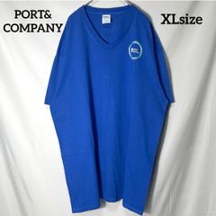 【PORT&COMPANY】企業ロゴ PAM HEALTH 病院 両面プリントロゴ Vネック 半袖Tシャツ　オーバーサイズ　ブルー　XL US古着