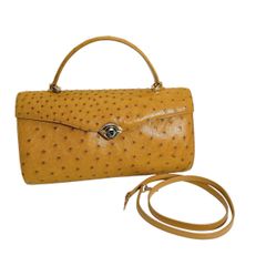 オーストリッチ ミラー付き ショルダーバッグ 2wayバッグ ハンドバッグ ostrich イエロー