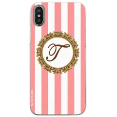 【新品未使用】iPhone14 Pro Max アイフォン14プロマックス クリア ハードケース ( ストライプピンク イニシャルT ) ボーダー ストライプ イニシャル cl-initial1-ip14promax-ca025_a_t