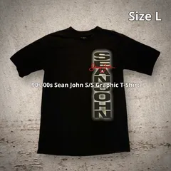 90s-00s Sean John S/S Graphic T-Shirt ショーン・ジョン S/SグラフィックTシャツ 半袖 ブラック Lサイズ ロゴ刺繍 両面プリント ストリート