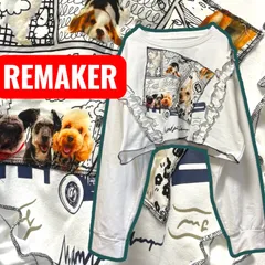 アウトレットセール✨Ｌ✨短いトップス　重ね着ショート丈✨古着リメイク　犬プリント　振りす　Ｔシャツ長袖ロンＴ