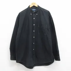 XL/古着 ラルフローレン 長袖 ブランド シャツ メンズ 90s ワンポイントロゴ BIG SHIRT 大きいサイズ コットン ボタンダウン 黒 ブラック s