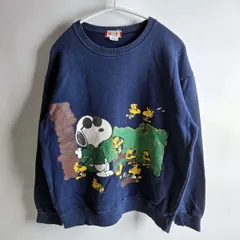 90’s スヌーピー SNOOPY JOE COOLビッグプリントクルーネックスウェットシャツ トレーナー ミニ裏毛 M ネイビー m0924-10