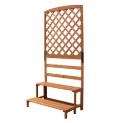【迅速発送】リビングアウト(Living Out) 木製フラワースタンド ブラウン 幅71.5ｘ奥行42ｘ高さ148cm 2段 天然木 組立品 ガーデニング プランター フェンス付き おしゃれ