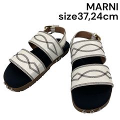マルニ MARNI フラットサンダル ステッチ ホワイト カーフ 37、24cm レディース 5D717