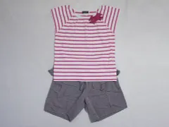 ベベ bebe アウトレット 子供服 女の子 140cm 半袖 Tシャツ ボーダー ピンク ショート パンツ グレー 2点 ズボン ボトムス 春 夏 ★4 セットアップ ガールズ 女児 キッズ ジュニア 【中古】 ユーズド