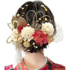 【Baramoly】 髪飾り 成人式 和装小物 卒業式 結婚式 和装 着物 袴 振袖 プリザーブドフラワー かすみ草 網型飾り あじさい ヘアアクセサリー 水引 ヘッドパーツ 専用ケース付き G2002