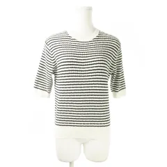 オペークドットクリップ OPAQUE.CLIP ニット セーター リブ クルーネック 五分袖 コットン ストレッチ ボーダー 総柄 38 白 ホワイト /AO8