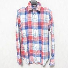 美品 POLO RALPH LAUREN ポロラルフローレン RELAXED FIT リネン100％ チェック柄 長袖 シャツ 小さいサイズ XS マルチカラー メンズ 古着 中古 USED