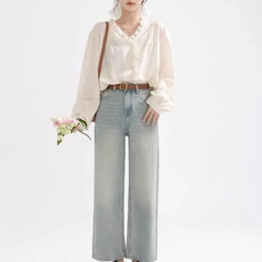 【セール】レディース服《Jemiremi》ライトブルーストレートジーンズ　韓国ファッション　おしゃれ　トレンド　シンプル　カジュアル　かわいい