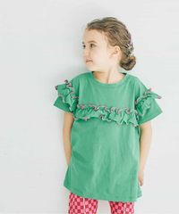 新品　p.premier（ピードットプルミエ）イロチ買いしたい配色メロウフリルストレッチTシャツ　100㎝　グリーン　半袖　Tシャツ　ゆったり　可愛い　子供服