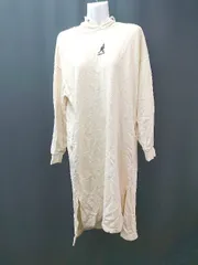 ◇ KANGOL プルオーバー 裏起毛 サイドスリット ブランドロゴ 長袖 ロング ワンピース サイズL クリーム レディース E  【1308290067208】