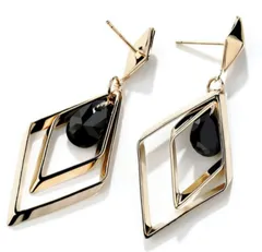 [TY企画] レディース ピアス ゆれる 耳飾り 両耳 シンプル セット ストーン カラー おしゃれ かわいい 可愛い お洒落 アクセサリー アクセ ファッション 耳 金 黒 (Black pierce) [Black pierce]