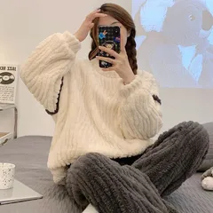 ルームウェア 上下セット もこもこ レディース セットアップ パジャマ ゆったり 可愛い 秋冬 暖かい 部屋着 長袖 長ズボン 防寒 厚手 寝巻き 秋冬 おしゃれ xzjhkha#