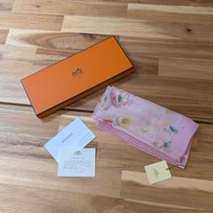 HERMES エルメス　カレ40　シアー　スカーフ　花柄　ピンク