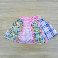 ラグマート　ピンク系X花柄Xチェック　スカート（110ｃｍ）　インナーパンツ付き