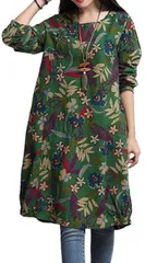 1/2style 母の日 ニブンノイチスタイル 大人 可愛い かわいい レトロ ロング 花柄 チュニック ワンピース XXL( グリーン,  2XL)