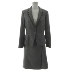 コムサデモード COMME CA DU MODE スーツ フォーマル レッジアーニ REGGIANI イタリア製生地 ジャケット テーラードカラー フリンジ シングル 1B ラップスカート 台形 ミディ丈 日本製 ツイード ウール混 黒 白 9 7