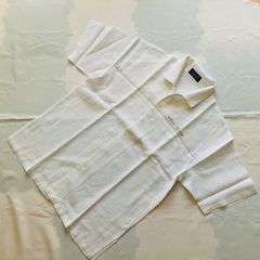美品　みね屋工房　半袖シャツ　沖縄　襟付き　薄手　麻　ホワイト　3L