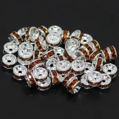 50個　平ロンデル　スモーキートパーズ　　(サイズ　5mm 6mm 7mm 8mm 、台座カラー　シルバー　ゴールド　選択可能) スペーサー　ブレスレット　アンクル　ネックレス　イヤリング　ピアス　ハンドメイド　アクセサリー　パーツ