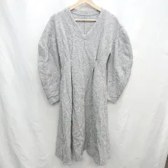 ◇ ⊇ SAISON DE PAPILLON セゾンドパピヨン Vネック 長袖 ひざ丈 ワンピース サイズL グレー レディース E  【1503060002230】
