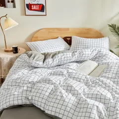 【人気商品】布団用 洗い替え速乾タイプ ベッド用 枕カバー ピーチスキン加工 ボックスシーツ 掛け布団カバー 柔らかい 寝具カバーセット 洋式・和式兼用 通気性 シーツ シングル 肌に優しい（白い格子） 3点セット 布団カバー