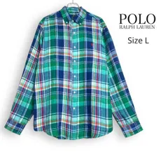 現行タグ POLO RALPH LAUREN ポロ ラルフローレン リネン マドラスチェック 長袖 シャツ L