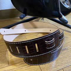 革ギターストラップ　腹ワニ型押し　ダークブラウン　日本製