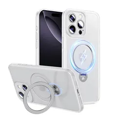 【新品】 Magic John iPhone 16 Pro Max 用 ケース 耐衝撃 MagSafe対応 ワイヤレス充電 スタンド付き 360°回転 滑り止め いphone16 Pro Max 用 ケース 半透明 カメラ保護 TPU ズレにくい ホコリ付 0