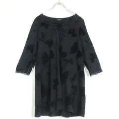 インゲボルグ★リボン柄チュニック サイズ9 黒系 レースのフリル付き♪z13917