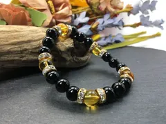 パワーストーン ブレスレット オニキス&シトリン 天然石ブレス (ゴールド) 8mm レディース  ●