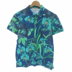 ポール＆ジョー PAUL&JOE ポロシャツ 鹿の子 半袖 花柄 猿 XS 青 ブルー 緑 グリーン /AT28のサムネイル