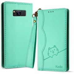 Kedic Galaxy S8 ケース 手帳型 ギャラクシー S8 ケース 可愛い笑顔の猫模様 手作り SC-02J SCV36 携帯カバー ぎゃらくしーS8 スマホケース 手帳型 おしゃれ カード入れ 財布型 と横方向のスタンドが 多機 ケース 緑 298