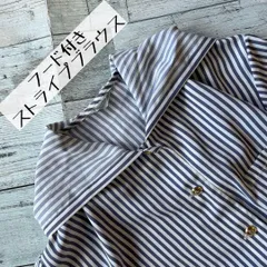 昭和レトロストライプ柄半袖ブラウスフード付きゆったりグレーヴィンテージab