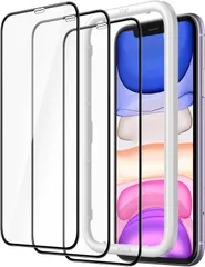 ✨JEDirect iPhone 11/XR 6.1インチ用✨ ワンタッチ貼り付けフィルム 全面保護 強化ガラスフィルム 自動調整ツールキット HDクリア 2枚セット