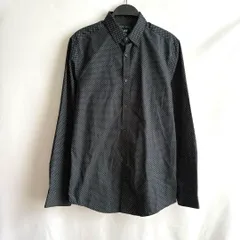 H&Mエイチアンドエムメンズ長袖シャツ水玉ドット紺ネイビースリムフィット襟付き