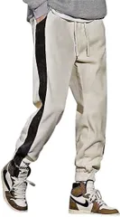 emptio エンプティオ ロングパンツ ジャージーパンツ ジョガーパンツ メンズ リラックスパンツ スキニー ジム フィットネス ボトム 普段着 オリジナル カッコいい ライン(ラインベージュ,  L)