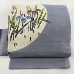 【美品】 名古屋帯 秀品 夏帯 菖蒲 流水 金銀彩 薄紫 正絹 【中古】