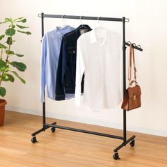 【迅速発送】ドウシシャ ハンガーラック 耐荷重85kg 頑丈 幅100cm シングル 黒 ブラック おしゃれ 可愛い LIHS-100BK 幅100×奥行42×高さ108175cm キャスター付き 高さ上下伸縮式 斜めフック付き 室内干し パイプハンガー 洋