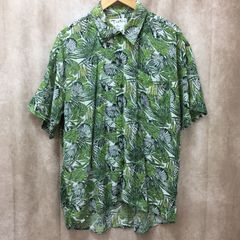 TAUNO COLLECTION 総柄 半袖シャツ シルク サイズ M アロハシャツ グリーン系