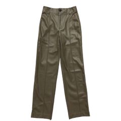 【中古品】レディース ZARA ザラ フェイクレザー ストレートパンツ センタープリーツ XS カーキ