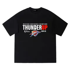 夏用 ウェスタン オクラホマシティ・サンダー Tシャツプリント バスケットボール  夏用 オーバーサイズ ブラック