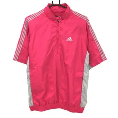 アディダス 半袖ブルゾン ピンク×ライトグレー 裏地メッシュ ハーフジップ 肩3ライン  メンズ M/M ゴルフウェア adidas