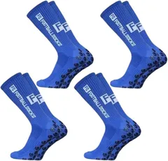 B-magasin 互換品サッカー ソックス グリップ スポーツ 靴下 滑らない ランニング ゴルフ アウトドア 作業 セット(青4,  24.5-28.0 cm)