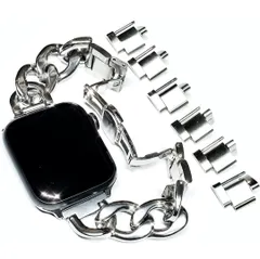 ★Royce&Roland Apple watch バンドチェーン (バタフライバックル/ステンレス シルバー) 長さ調整 工具不要/アップルウォッチベルト (40mm 41mm 42mm)  (Series 10 9 8 7 6 5 4 SE Ultra)