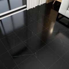 クッションフロア 防水 洗面所 20枚入り 玄関 賃貸 マット 約1.2畳 タイルカーペット フロアシート 表面ツルツル光沢あり 床 黒 置くだけ （ブラック光沢有り） 大理石 フロアタイル