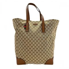 グッチ トートバッグ ユニセックス ハンドバッグ 肩掛け GGキャンバス メンズ レディース GUCCI 308927 ベージュ ブラウン 茶 シルバー金具【中古品】