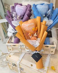 １番人気♡母の日【ハートメッセージブーケ（M）】　ハートバルーン　ドライフラワー