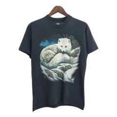 90年代 USA製 SCREEN STARS アニマルプリント キツネ Ｔシャツ ブラック(メンズ L)中古 古着 U0914